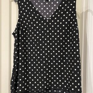 Women’s Lane Bryant Size 14 L Top Shirt Blouse Black White Polka Dots Sleevless